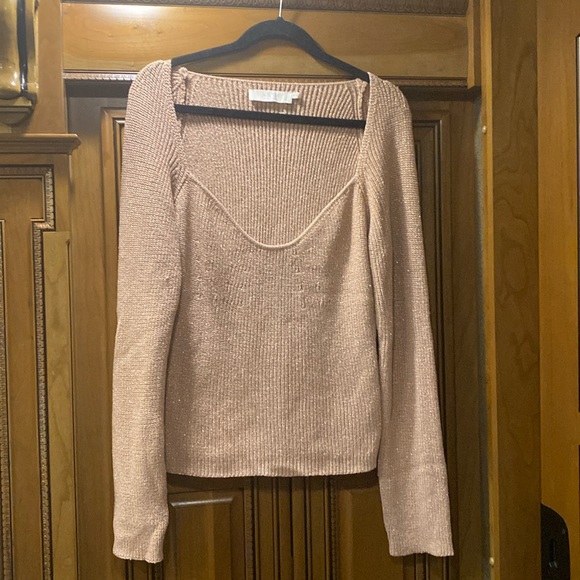 NWOT ASTR Square neckline & cropped silhouette Rose with Metallic Sweater Sz XL - Picture 1 of 7
